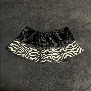 Handmade black crushed velvet and white zebra print mini/micro skirt